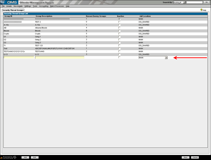 Security Threat Group List new row